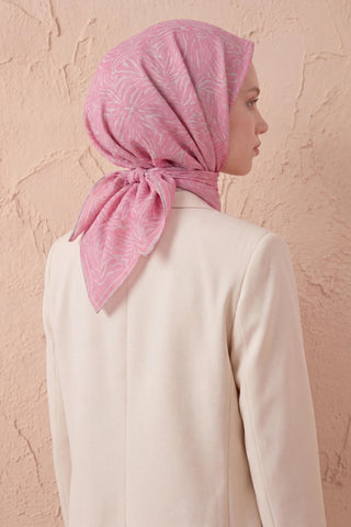 Soft Eşarp Lina Flora Pembe 90x90 - Soft Eşarp - | Silk Home