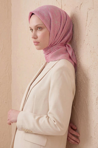 Soft Eşarp Lina Flora Pembe 90x90 - Soft Eşarp - | Silk Home