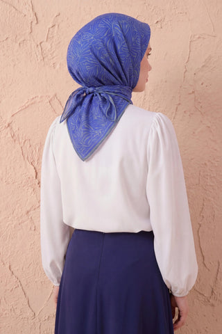 Soft Eşarp Lina Flora Saks Mavi 90x90 - Soft Eşarp - | Silk Home