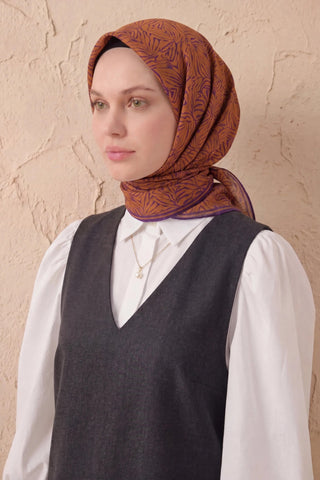 Soft Eşarp Lina Flora Taba 90x90 - Soft Eşarp - | Silk Home