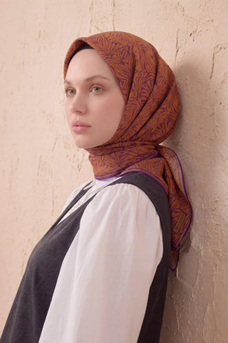 Soft Eşarp Lina Flora Taba 90x90 - Soft Eşarp - | Silk Home