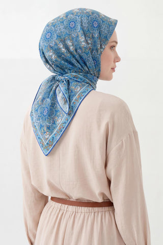 Soft Eşarp Mavi 90x90 - Soft Eşarp - | Silk Home