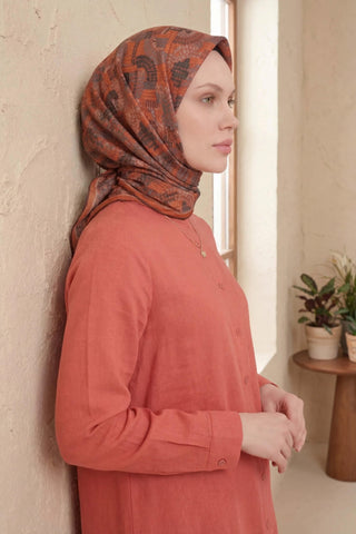 Soft Eşarp Melodi Desen Acı Kahve 90x90 - Soft Eşarp - | Silk Home