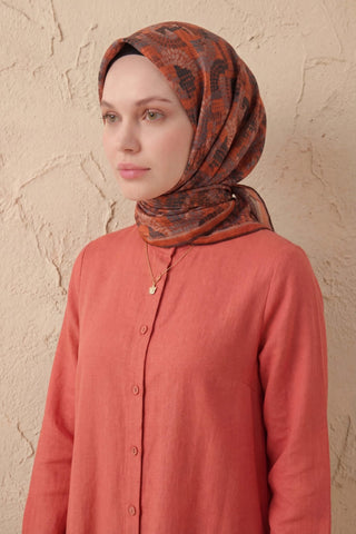 Soft Eşarp Melodi Desen Acı Kahve 90x90 - Soft Eşarp - | Silk Home