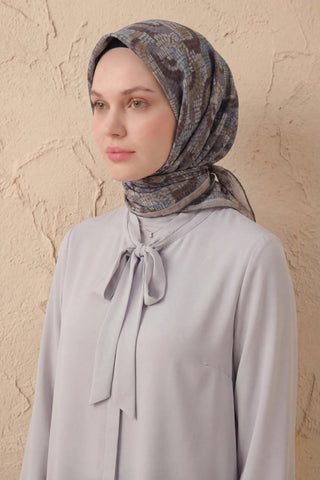 Soft Eşarp Melodi Desen Açık Füme 90x90