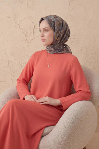 Soft Eşarp Melodi Desen Açık Kahverengi 90x90