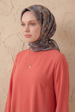 Soft Eşarp Melodi Desen Açık Kahverengi 90x90