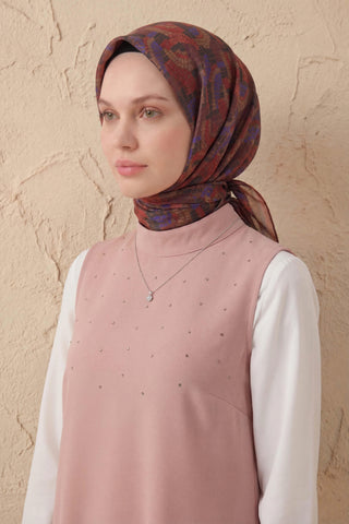 Soft Eşarp Melodi Desen Açık Kahverengi 90x90