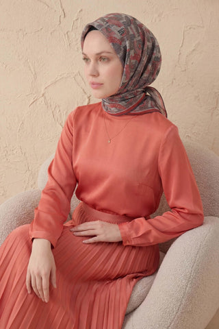 Soft Eşarp Melodi Desen Açık Kırmızı 90x90 - Soft Eşarp - | Silk Home