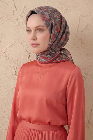 Soft Eşarp Melodi Desen Açık Kırmızı 90x90 - Soft Eşarp - | Silk Home