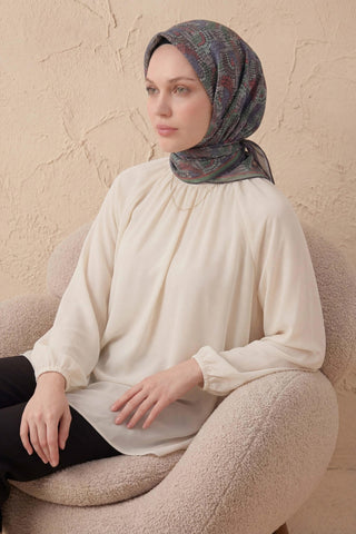 Soft Eşarp Melodi Desen Açık Yeşil 90x90 - Soft Eşarp - | Silk Home