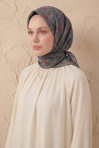 Soft Eşarp Melodi Desen Açık Yeşil 90x90 - Soft Eşarp - | Silk Home