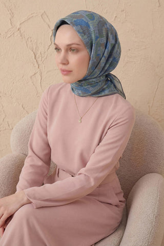 Soft Eşarp Melodi Desen Bebe Mavi 90x90 - Soft Eşarp - | Silk Home