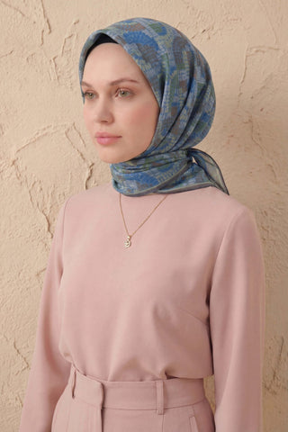 Soft Eşarp Melodi Desen Bebe Mavi 90x90 - Soft Eşarp - | Silk Home