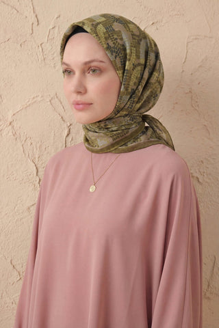 Soft Eşarp Melodi Desen Çimen Yeşili 90x90 - Soft Eşarp - | Silk Home