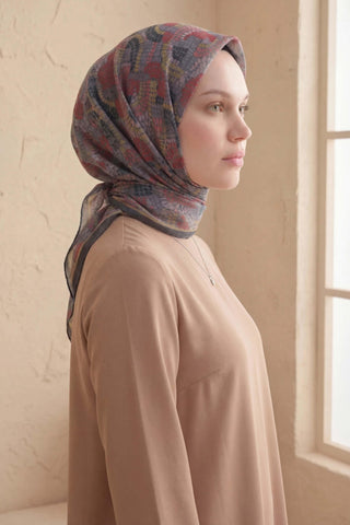 Soft Eşarp Melodi Desen Gri 90x90 - Soft Eşarp - | Silk Home