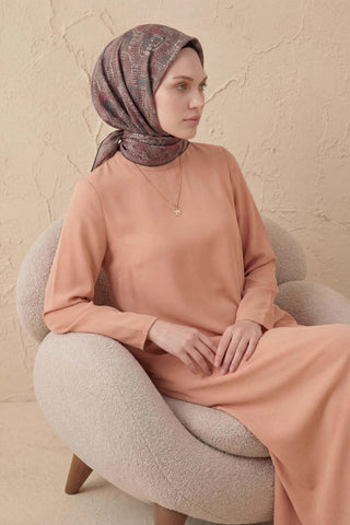 Soft Eşarp Melodi Desen Kahverengi 90x90