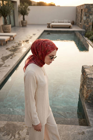 Soft Eşarp Melodi Desen Kırmızı 90x90