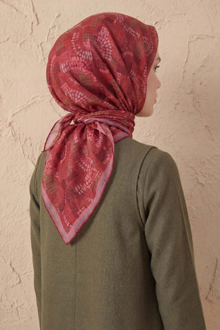 Soft Eşarp Melodi Desen Kırmızı 90x90 - Soft Eşarp - | Silk Home