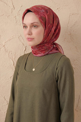 Soft Eşarp Melodi Desen Kırmızı 90x90 - Soft Eşarp - | Silk Home