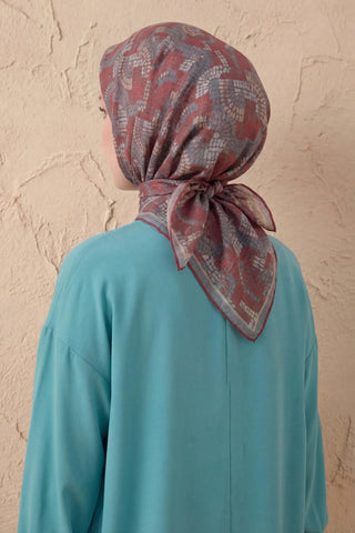 Soft Eşarp Melodi Desen Kırmızı Gri 90x90 - Soft Eşarp - | Silk Home