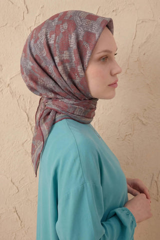 Soft Eşarp Melodi Desen Kırmızı Gri 90x90 - Soft Eşarp - | Silk Home