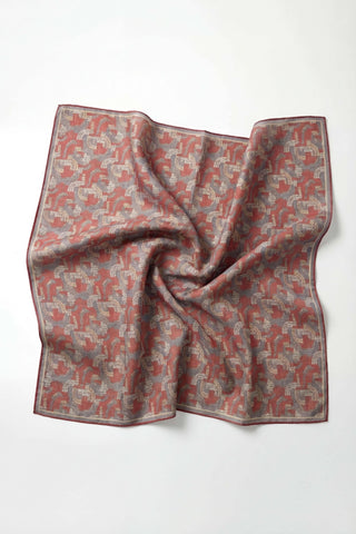 Soft Eşarp Melodi Desen Kırmızı Gri 90x90 - Soft Eşarp - | Silk Home
