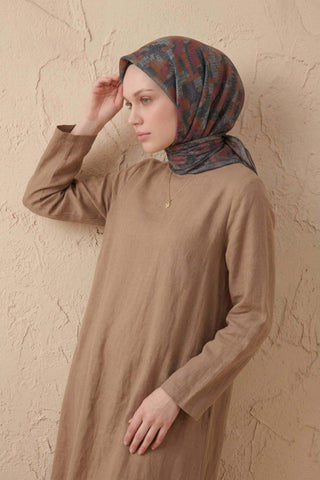 Soft Eşarp Melodi Desen Koyu Gri 90x90