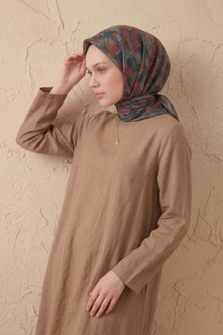 Soft Eşarp Melodi Desen Koyu Gri 90x90 - Soft Eşarp - | Silk Home