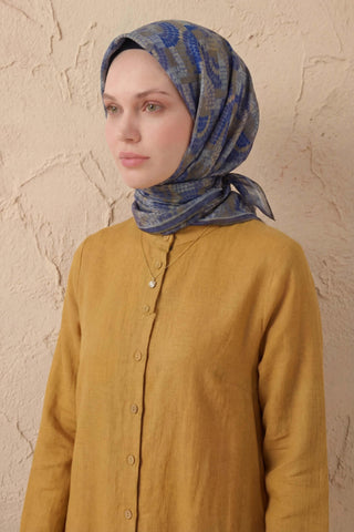 Soft Eşarp Melodi Desen Koyu Indigo 90x90