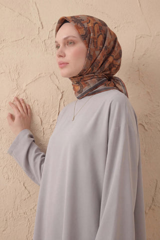 Soft Eşarp Melodi Desen Koyu Turuncu 90x90