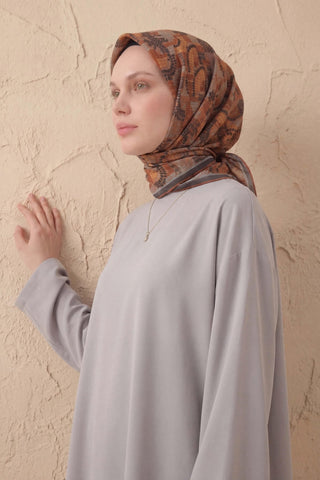 Soft Eşarp Melodi Desen Koyu Turuncu 90x90 - Soft Eşarp - | Silk Home