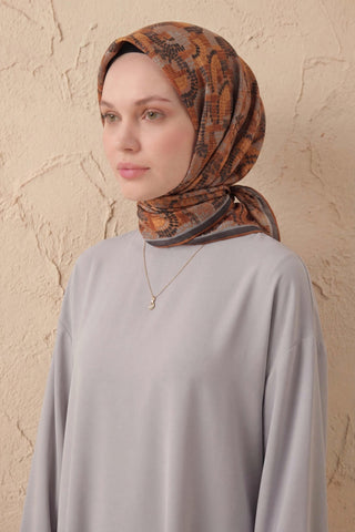 Soft Eşarp Melodi Desen Koyu Turuncu 90x90 - Soft Eşarp - | Silk Home