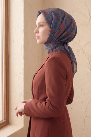 Soft Eşarp Melodi Desen Mavi 90x90 - Soft Eşarp - | Silk Home