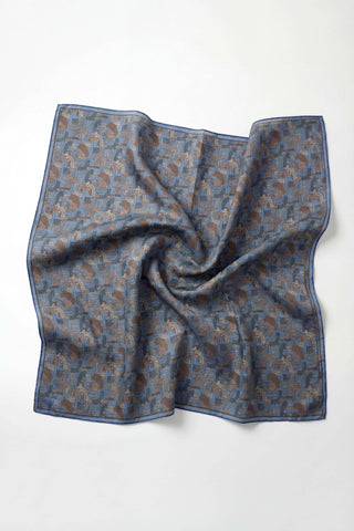 Soft Eşarp Melodi Desen Mavi 90x90 - Soft Eşarp - | Silk Home
