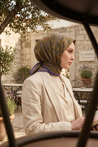 Soft Eşarp Melodi Desen Olive 90x90