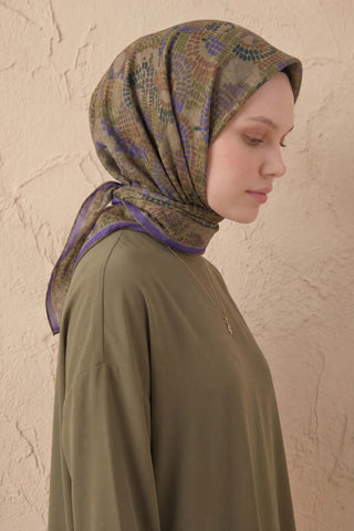 Soft Eşarp Melodi Desen Olive 90x90 - Soft Eşarp - | Silk Home