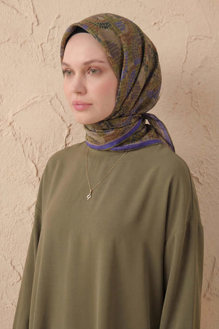 Soft Eşarp Melodi Desen Olive 90x90 - Soft Eşarp - | Silk Home