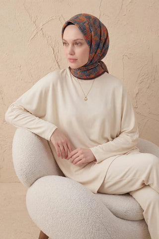 Soft Eşarp Melodi Desen Pas Rengi 90x90 - Soft Eşarp - | Silk Home