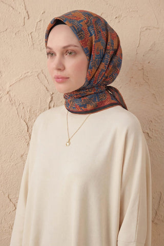 Soft Eşarp Melodi Desen Pas Rengi 90x90 - Soft Eşarp - | Silk Home