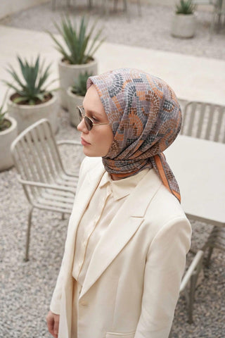 Soft Eşarp Melodi Desen Turuncu 90x90 - Soft Eşarp - | Silk Home