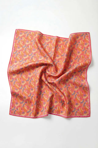 Soft Eşarp Melodi Desen Turuncu Pembe 90x90 - Soft Eşarp - | Silk Home