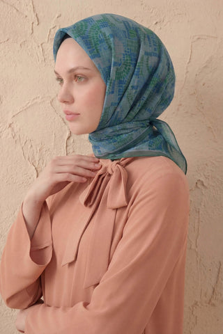 Soft Eşarp Melodi Desen Yeşil 90x90 - Soft Eşarp - | Silk Home