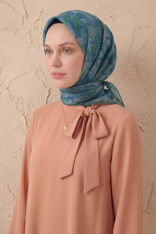 Soft Eşarp Melodi Desen Yeşil 90x90 - Soft Eşarp - | Silk Home