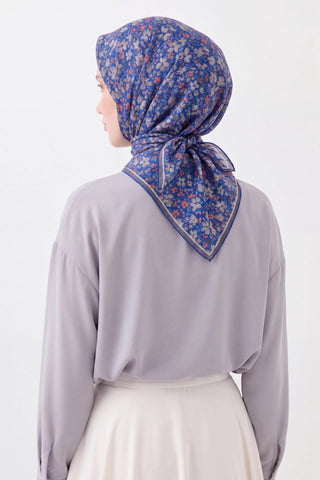Soft Eşarp Mini Floral Gece Mavisi