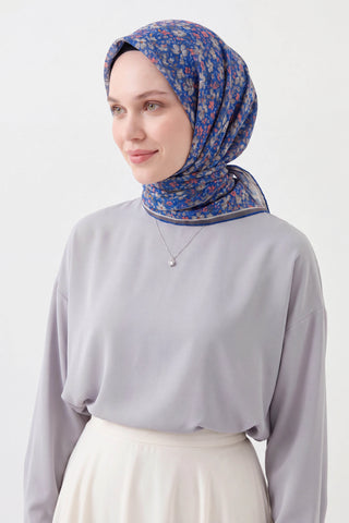 Soft Eşarp Mini Floral Gece Mavisi