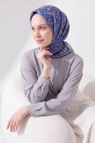 Soft Eşarp Mini Floral Gece Mavisi