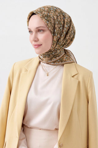 Soft Eşarp Mini Floral Haki