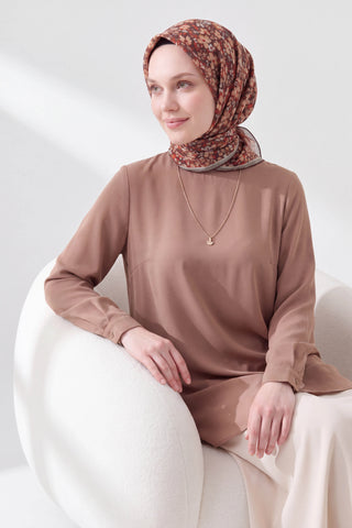 Soft Eşarp Mini Floral Kahverengi