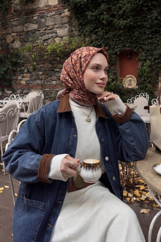 Soft Eşarp Mini Floral Kahverengi